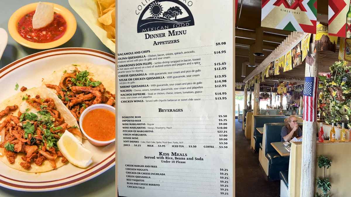 Mexican restaurant dining room with tables and chairs