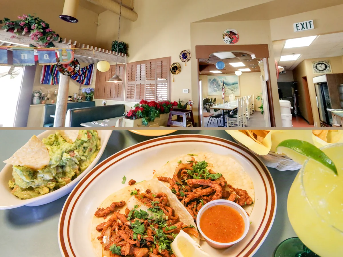 Mexican restaurant dining room with tables and chairs